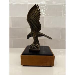 Vintage Antiqued Brass‎ Signed Eagle Sculpture on Base